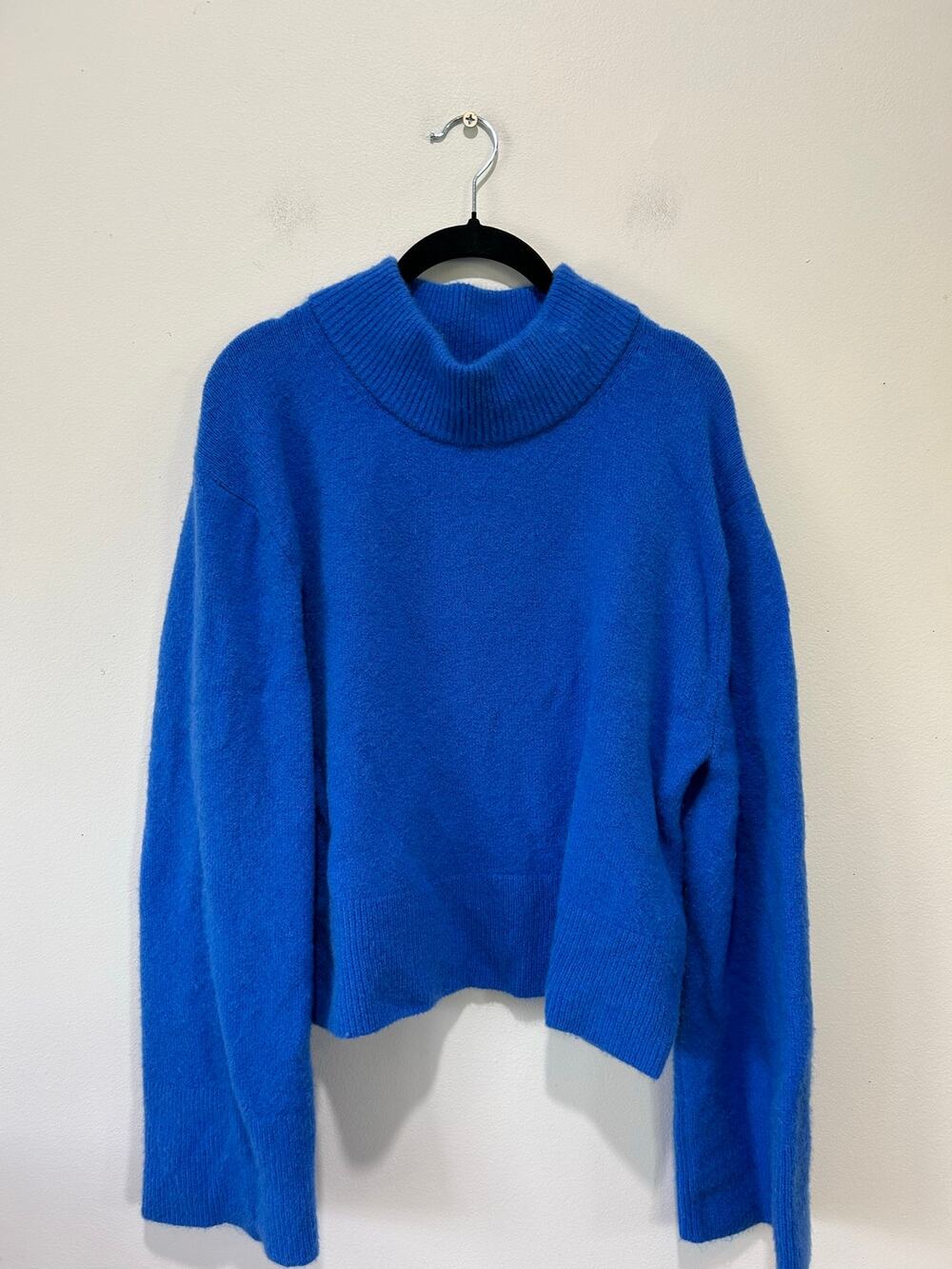 J. Crew royal blue mock neck sweater womens S cropped boxy wool alpaca blend